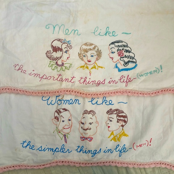 Vintage Handmade Upcycled Pillowcase Aprons His and Hers - Picture 1 of 12